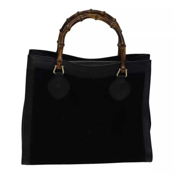 GUCCI Bamboo Hand Bag Suede Leather Black Gold 002 1186 0260 Auth ep5511 - Picture 4 of 16